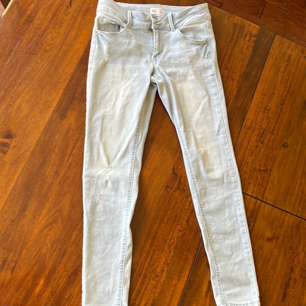 SO Ankle Girls Jeans SZ 14 Light Blue Whitewashed EUC